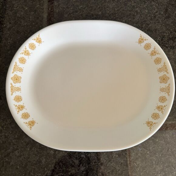 Vintage Golden Butterfly Print Corelle By Corning Ware Oval Serving Platter - Picture 1 of 4